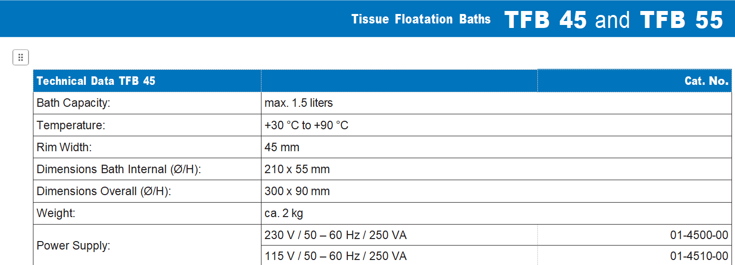 TFB 45 aand TFB 55 Tissue floating baths